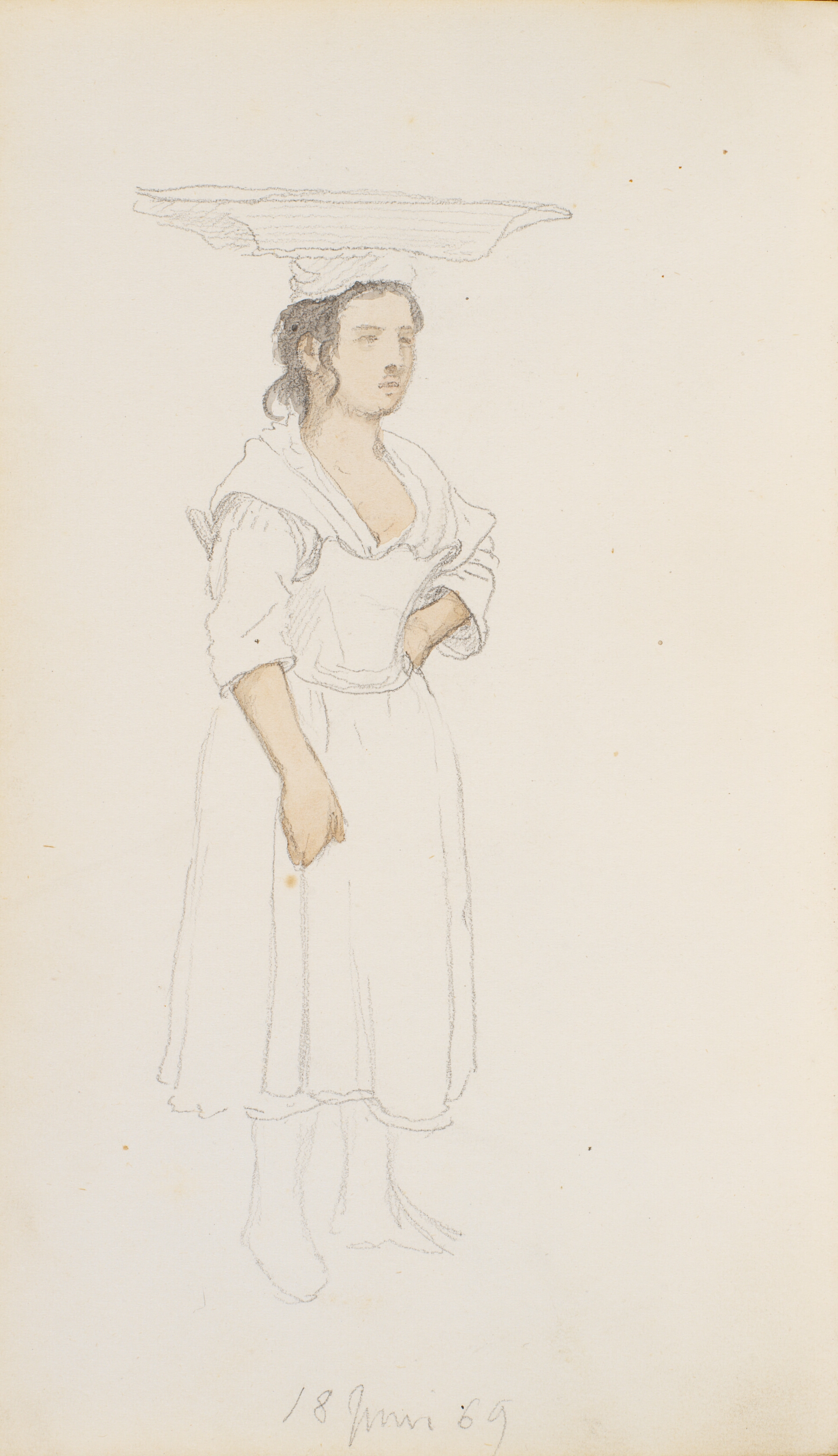 Italiensk kvinde med et trug på hovedet